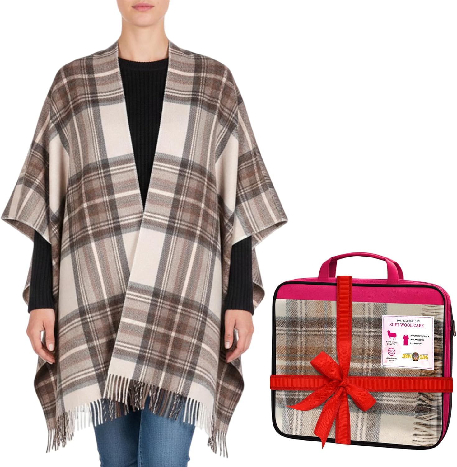 Soft Wool Cape Made in Scotland - Women’s Tartan Shawl Wrap, Thick and Warm Winter Poncho, Scottish Tartans