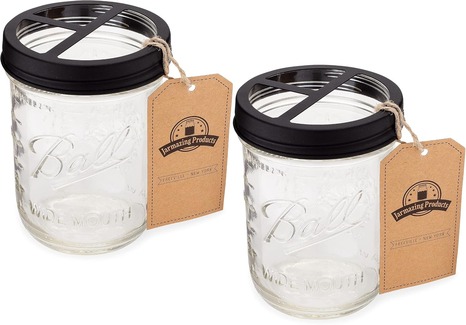 Jarmazing Products Mason Jar Toothbrush Holder – Black – with 16 Ounce Ball Mason Jar – Made from Rust-Proof Stainless Steel - Two Pack