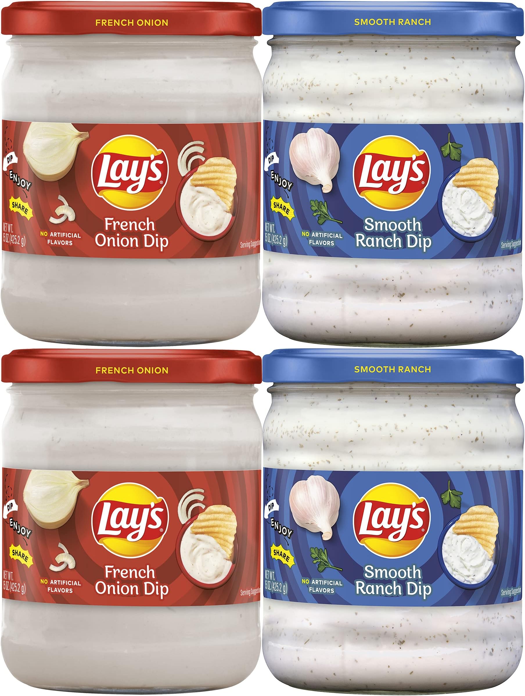 Lay's Dip Variety Pack, French Onion & Smooth Ranch, 15 Oz Jars, 4 Count