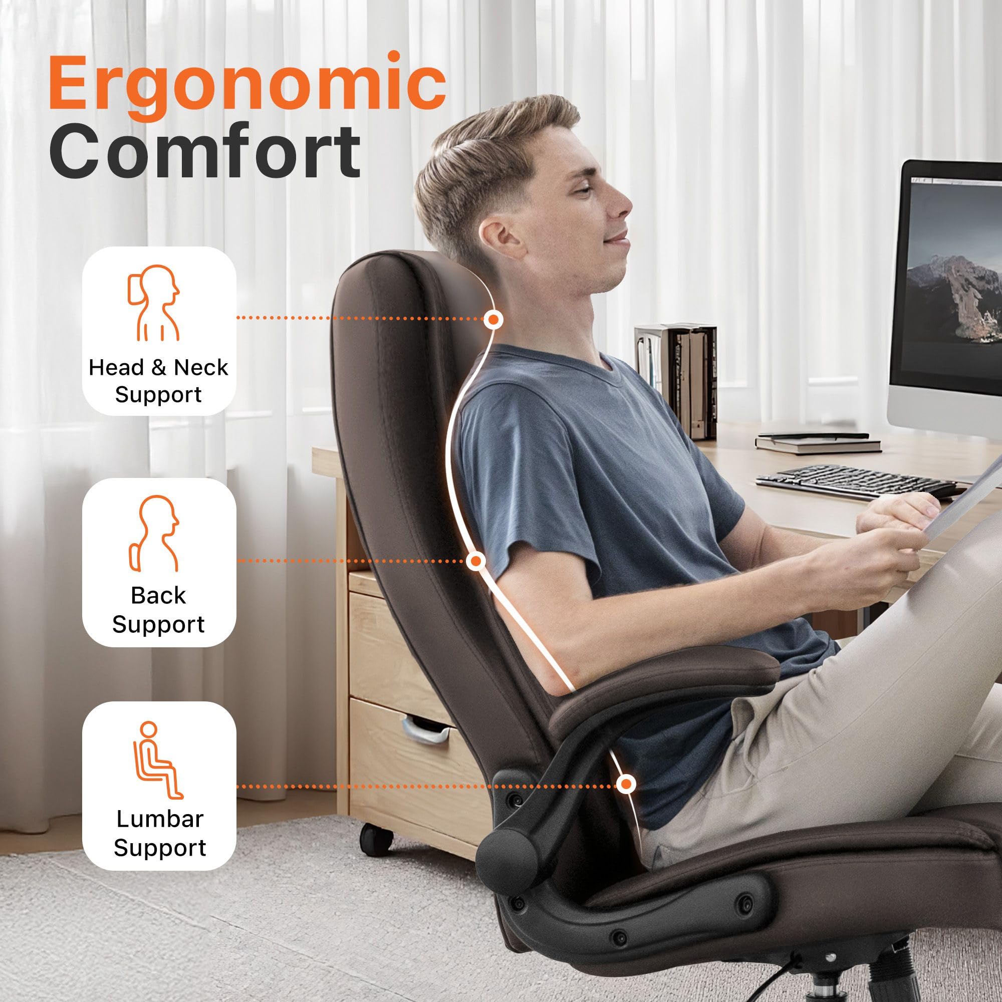 NEO CHAIR Ergonomic Office Desk Gaming Computer Chair Executive High Back Support Flip-up Arms Adjustable Height Swivel Rolling — view 4