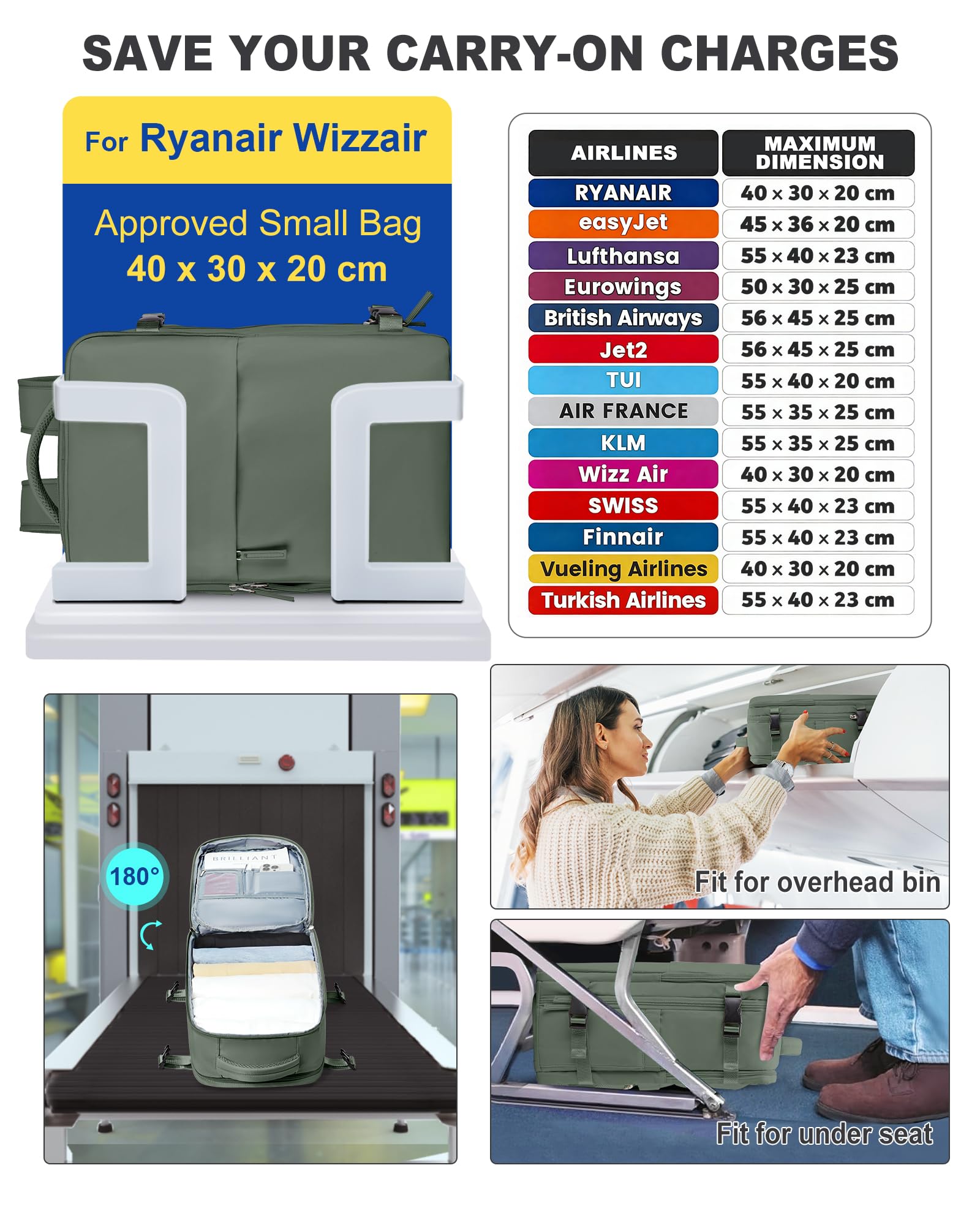 SZLX Zaino A Vuoto Bagaglio A Mano Donna, Zaino Airbag Con Sistema Di Vuoto Per Viaggi, Ryanair Viaggio Ruscksack Dimensione Cabina Con Pompa Impermeabile Uomo Valigia A Vuoto
