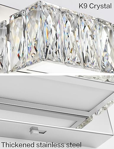 Miniatura 8 de ZUZITO Luces de tocador de cristal para baño, barra de luz LED de 18 W, accesorios de iluminación cromados modernos sobre espejo para baño de 22.8