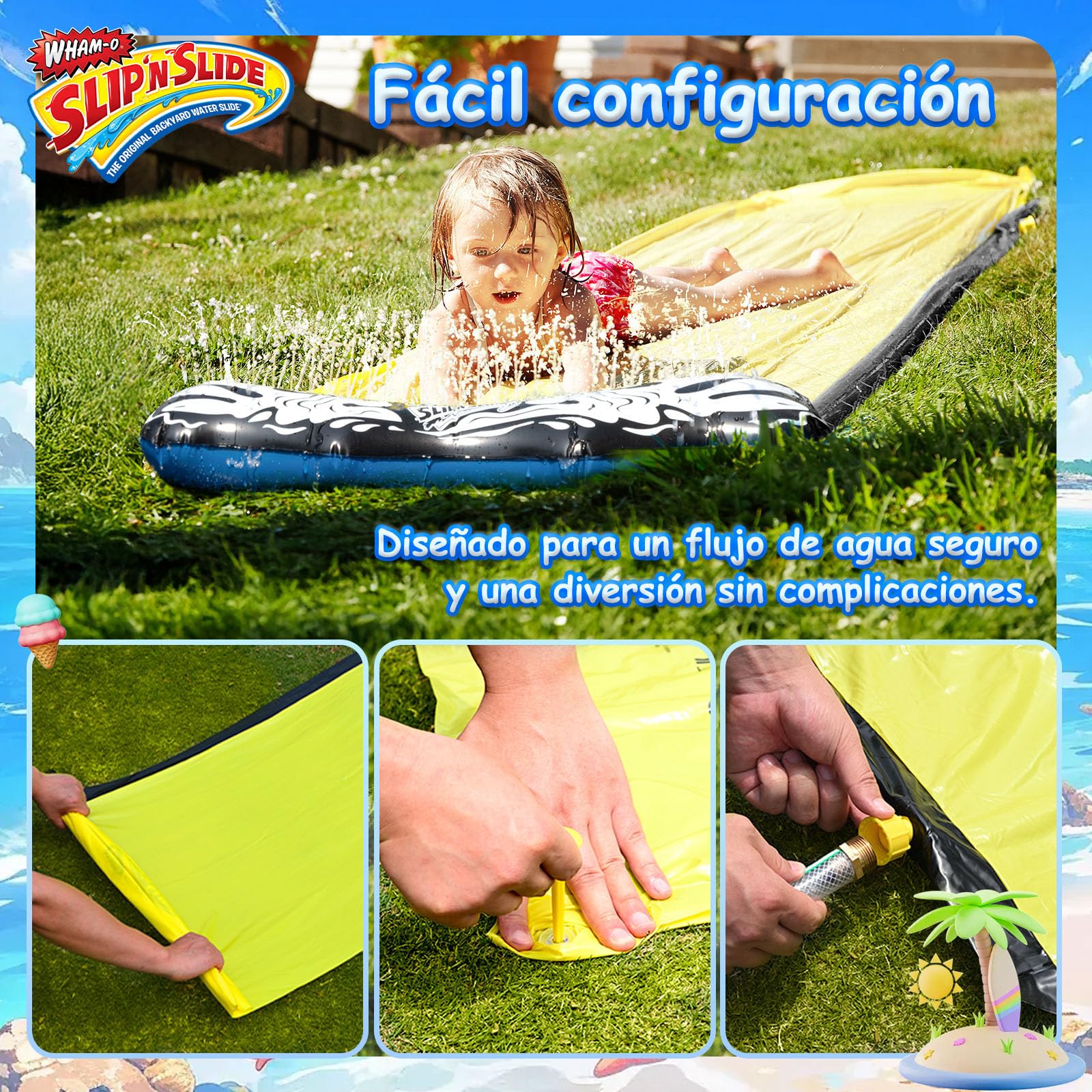 Wham-O Slip N Slide Wave Rider 548.64cm con Boogie, Juguetes de Verano al Aire Libre para niños de 5 a 12 años, Fiestas en el jardín