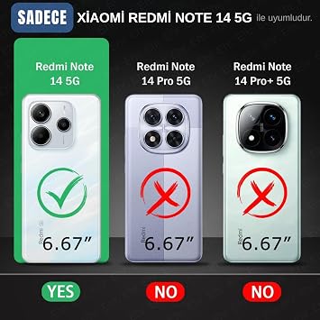 Ehr. Xiaomi Redmi Note 14 5G ile Uyumlu Darbe Önleyici Sararmaya Dayanıklı Airbag Korumalı Ultra Slim TPU Şeffaf Silikon Kılıf