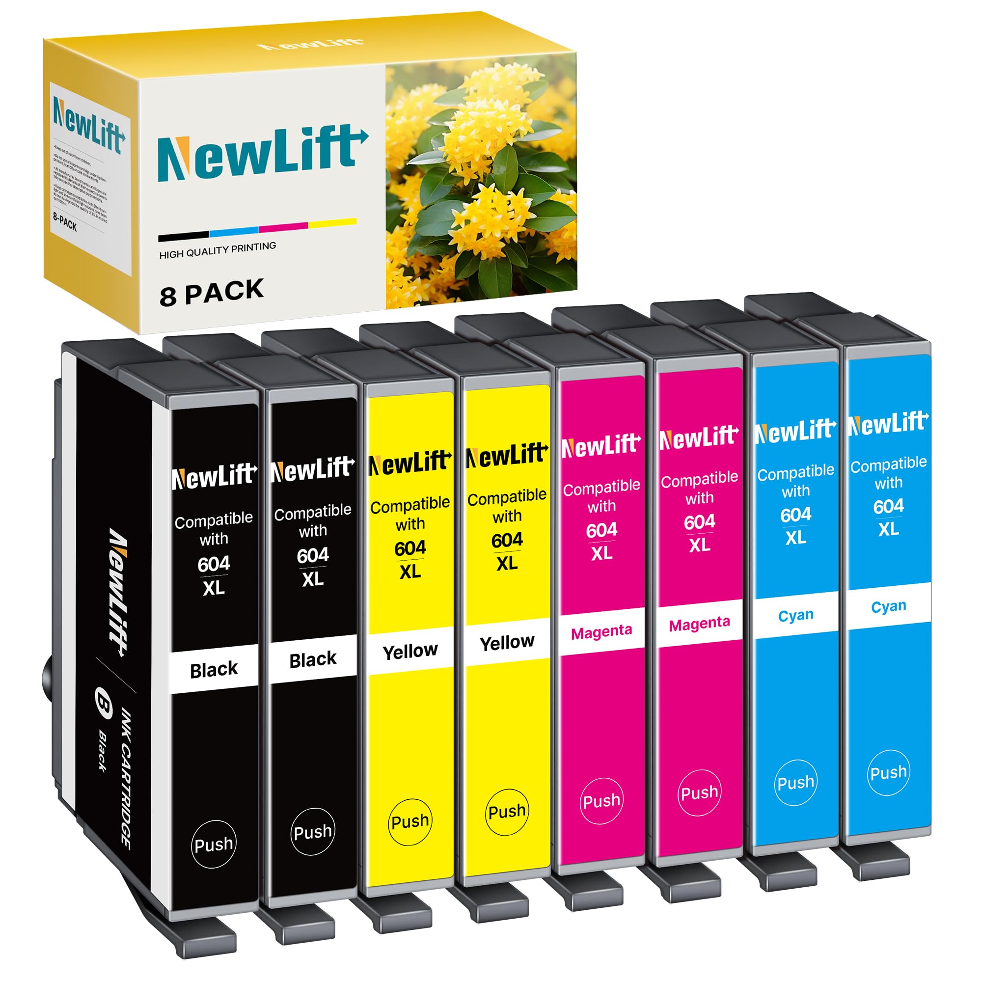 NewLift 604 Druckerpatronen 604XL Kompatibel für Epson 604 Patronen 604XL Multipack Kompatibel für Epson XP 3200,XP 2205 XP 3200 XP 4200 WF 2930 Druckerpatronen(8er-Pack)