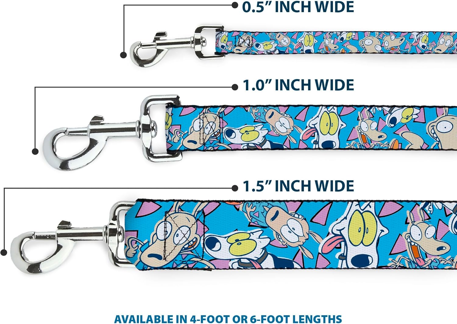 Dog Leash Rocko Spunky Scattered Expressions Triangles Blue Lavender 6 Feet Long 1.0 Inch Wide