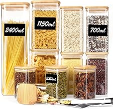 Withosent 11pcs Large Glass Jars with Wooden Lid, 2400 ml / 1150 ml / 700 ml / 280 ml Stackable Glass Jars Spice Jars Kitchen Storage for Pasta, Cereal, Flour