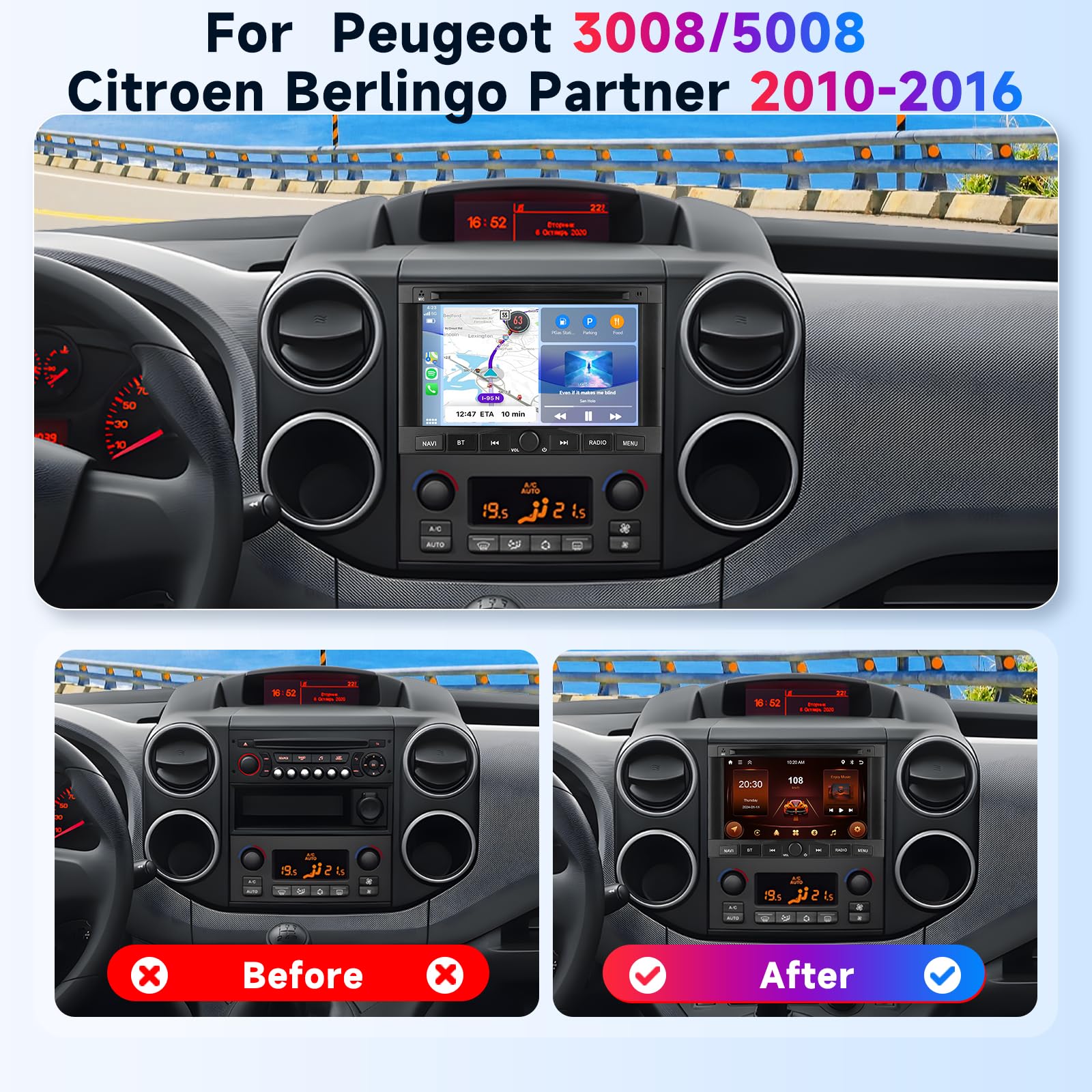 Android Autoradio Für Peugeot 3008/5008 - 7 Zoll Carplay Android Auto Mit Rückfahrkamera