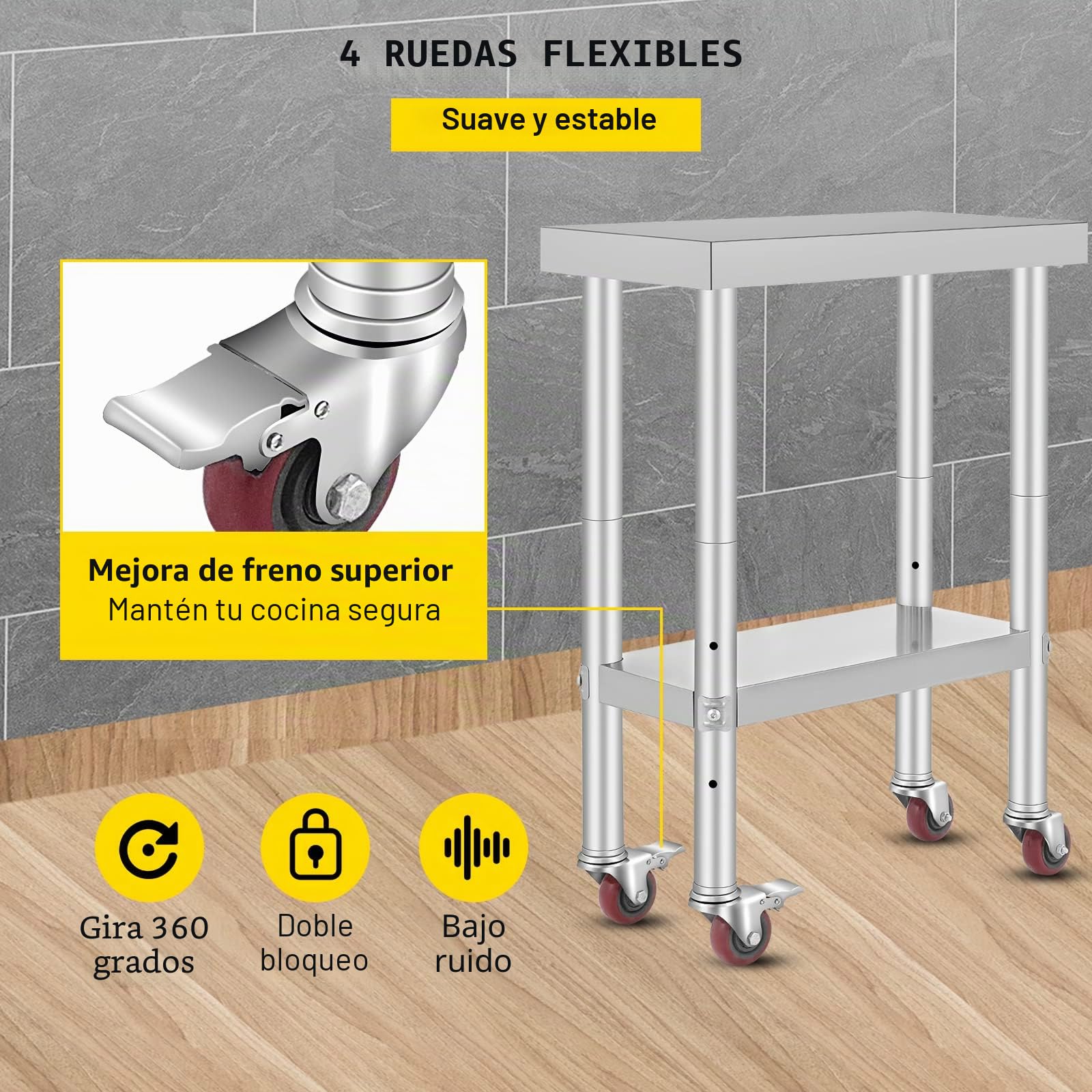 VEVOR Mesa de acero inoxidable, plata, 24 x 12 x 32 pulgadas