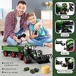 NOKA Remote Control Tractor Toy with Trailer | Metal Car Head, 8 Wheels, Lights, Sound, Kids RC Tractor Set Farm Truck Vehicles, Birthday Gifts for Boys Girls Ages 3-5 5-7