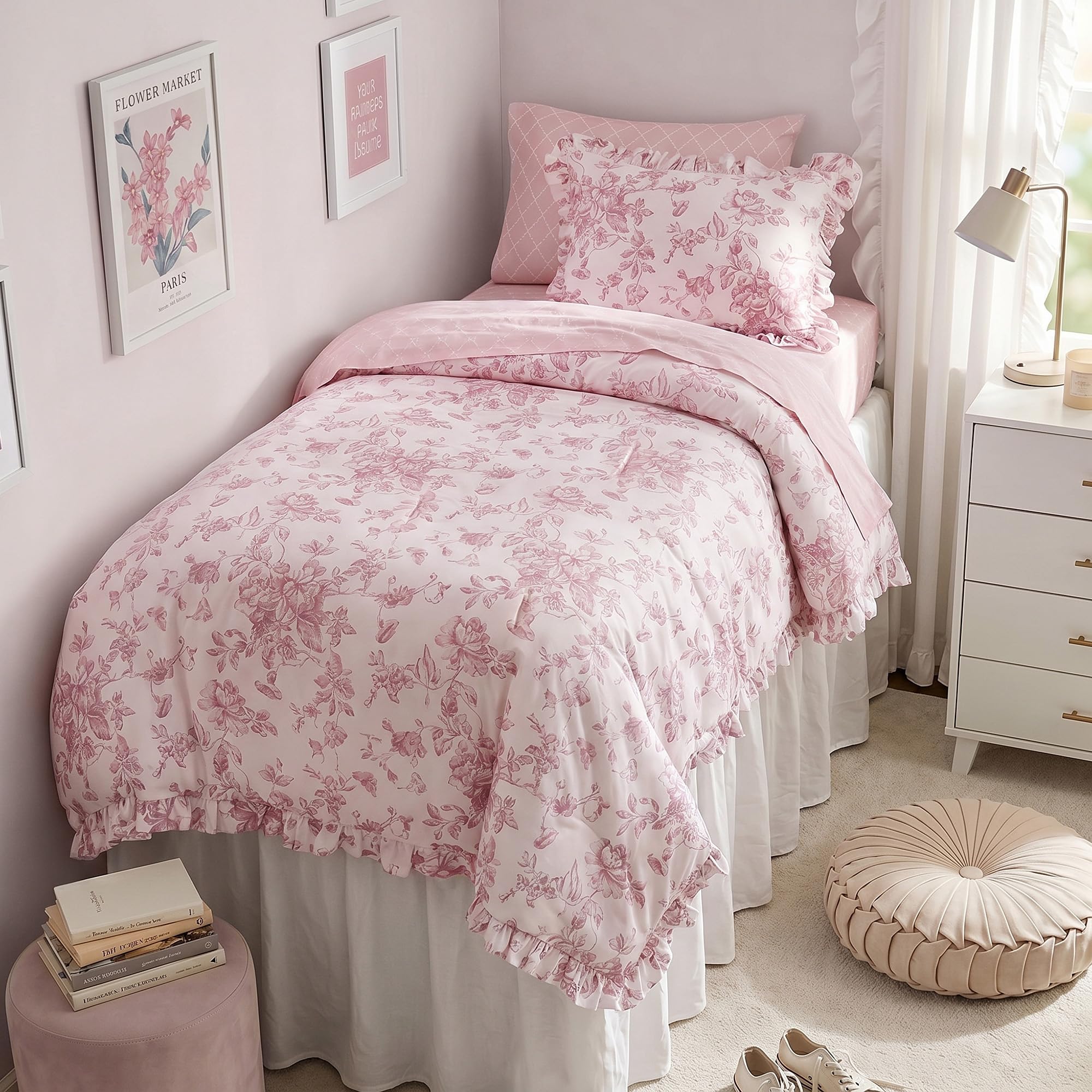 Madison Park Essentials Pink Floral Comforter Set with Sheets Twin XL, 5pc