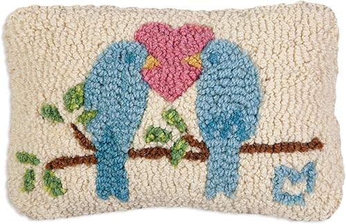 Chandler 4 Corners Almohada decorativa de lana con gancho a mano con diseño de pájaros de amor 8 x 12 pulgadas