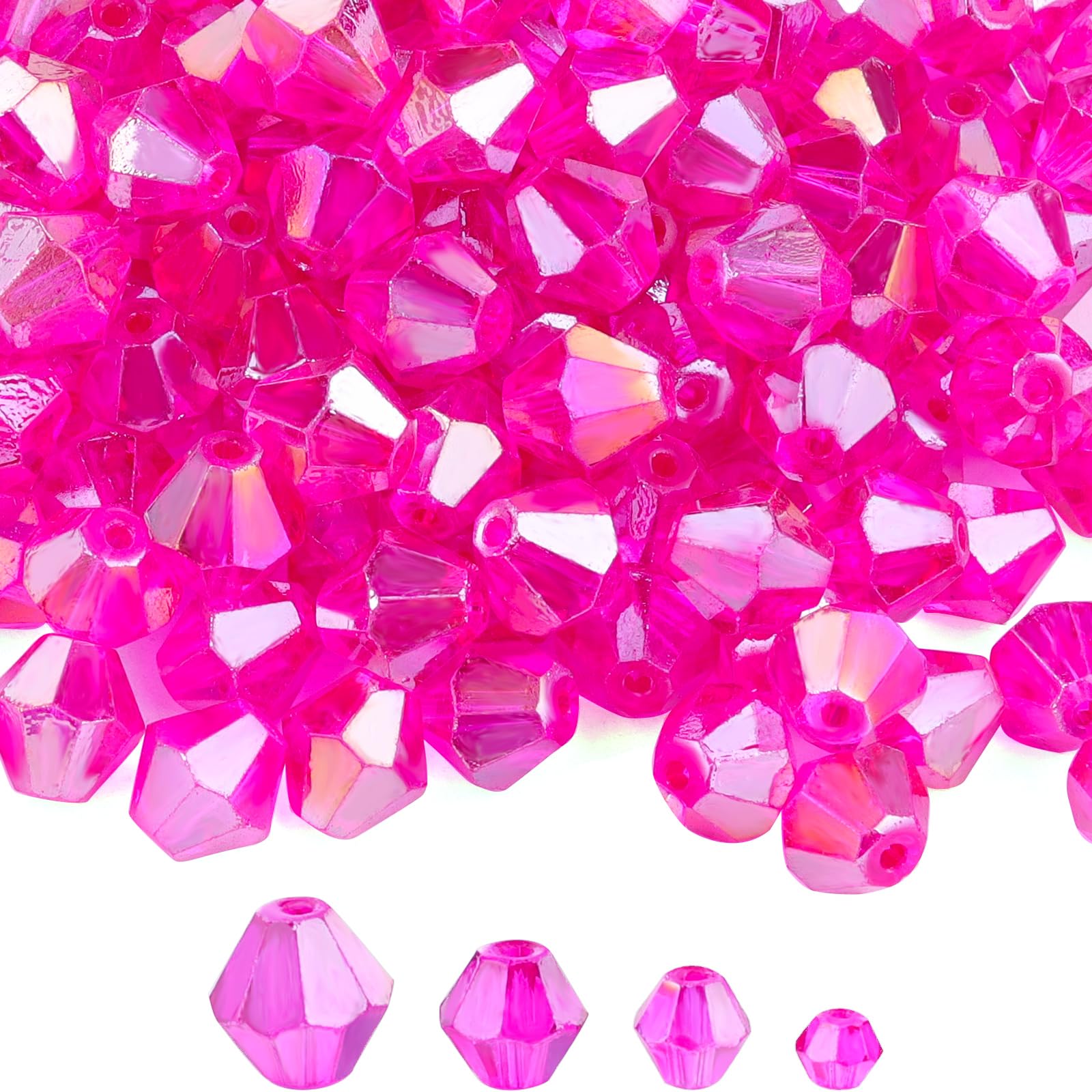 Yholin 100pcs 10mm Bicone Crystal Beads Bulk -Faceted Glass Bead,Loose Spacers Beads for Jewelry Making, DIY Necklace, Bracelet,Earring(Pink AB Color)