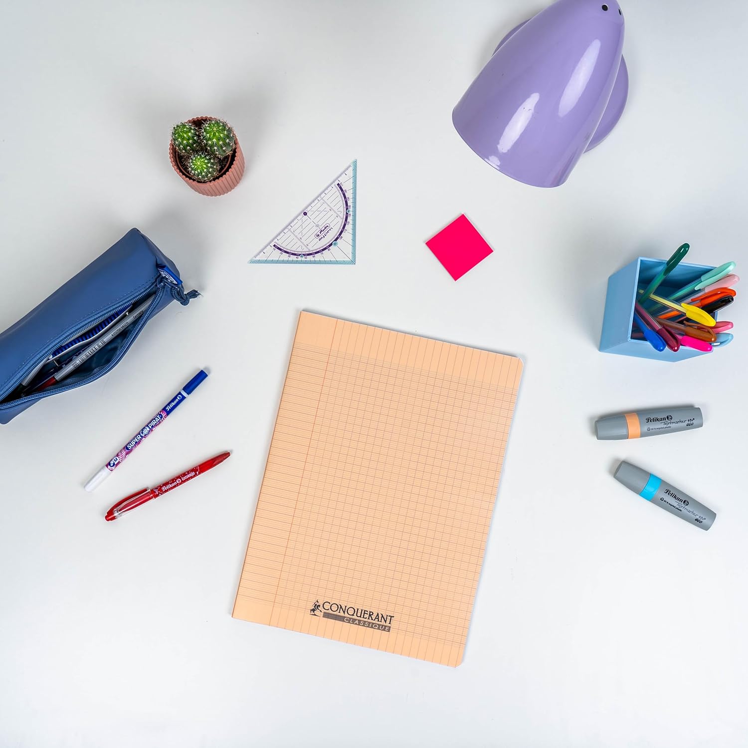 Conquérant Set of 4 Classic Pastel Notebooks 24 x 32 cm 96 Pages 90 g Large Squares Seyès Stapled Polypropylene Cover Assorted Colours      Unknown Binding