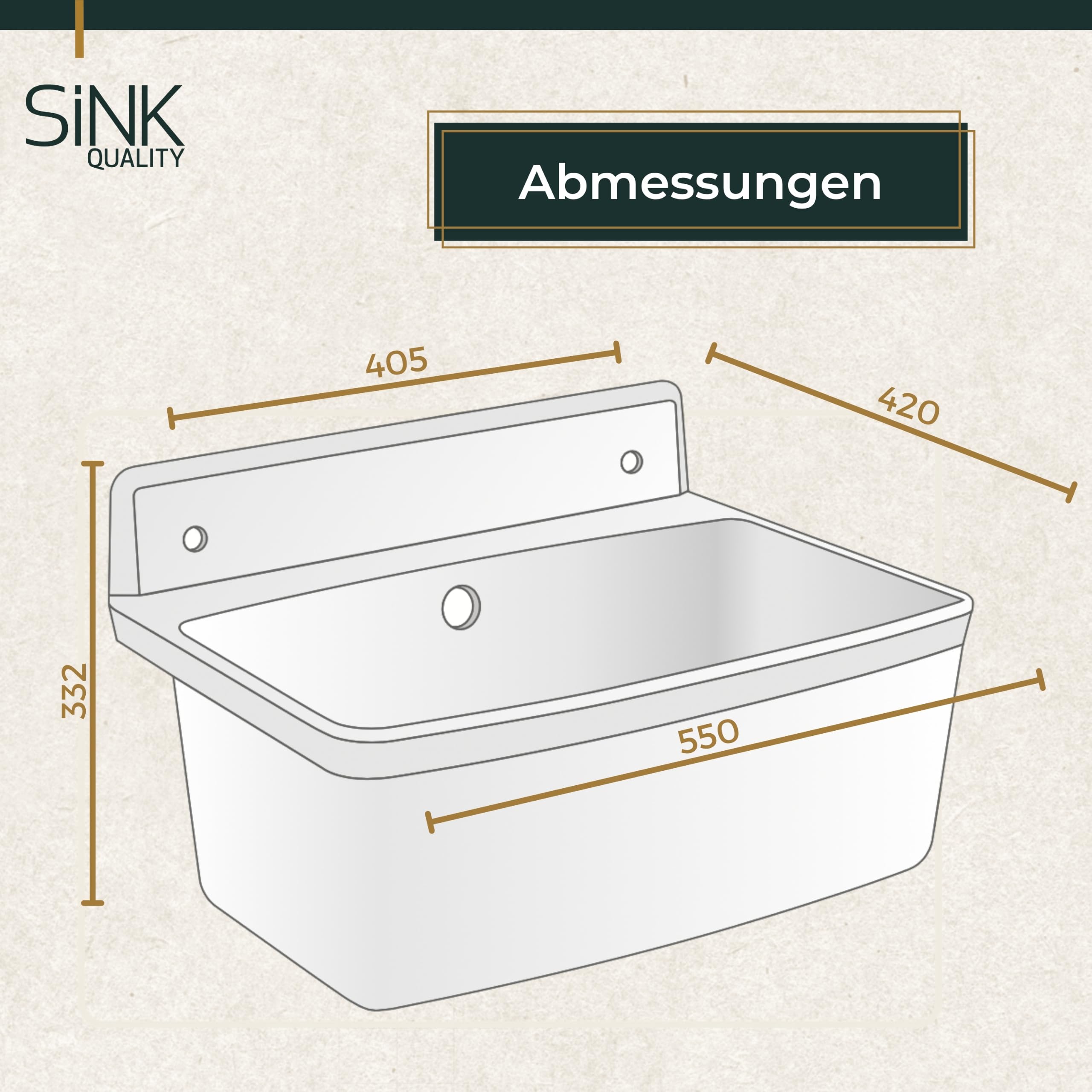SINK Quality - Lavello profondo in plastica con sifone, per cantina, officina, garage, giardino, 55 x 42 x 33 cm, extra profondo, resistente al gelo, troppopieno e set di montaggio