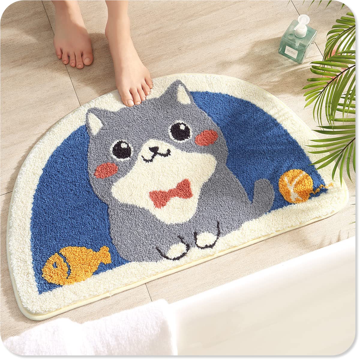 Cute Bathroom Rug Bath Mat 17.7" x 29.5" Non-Slip Soft Shower Rug Plush Microfiber Cute Bath Rug Water Absorbent Thick Shaggy Floor Mats, Machine Washable, Cat