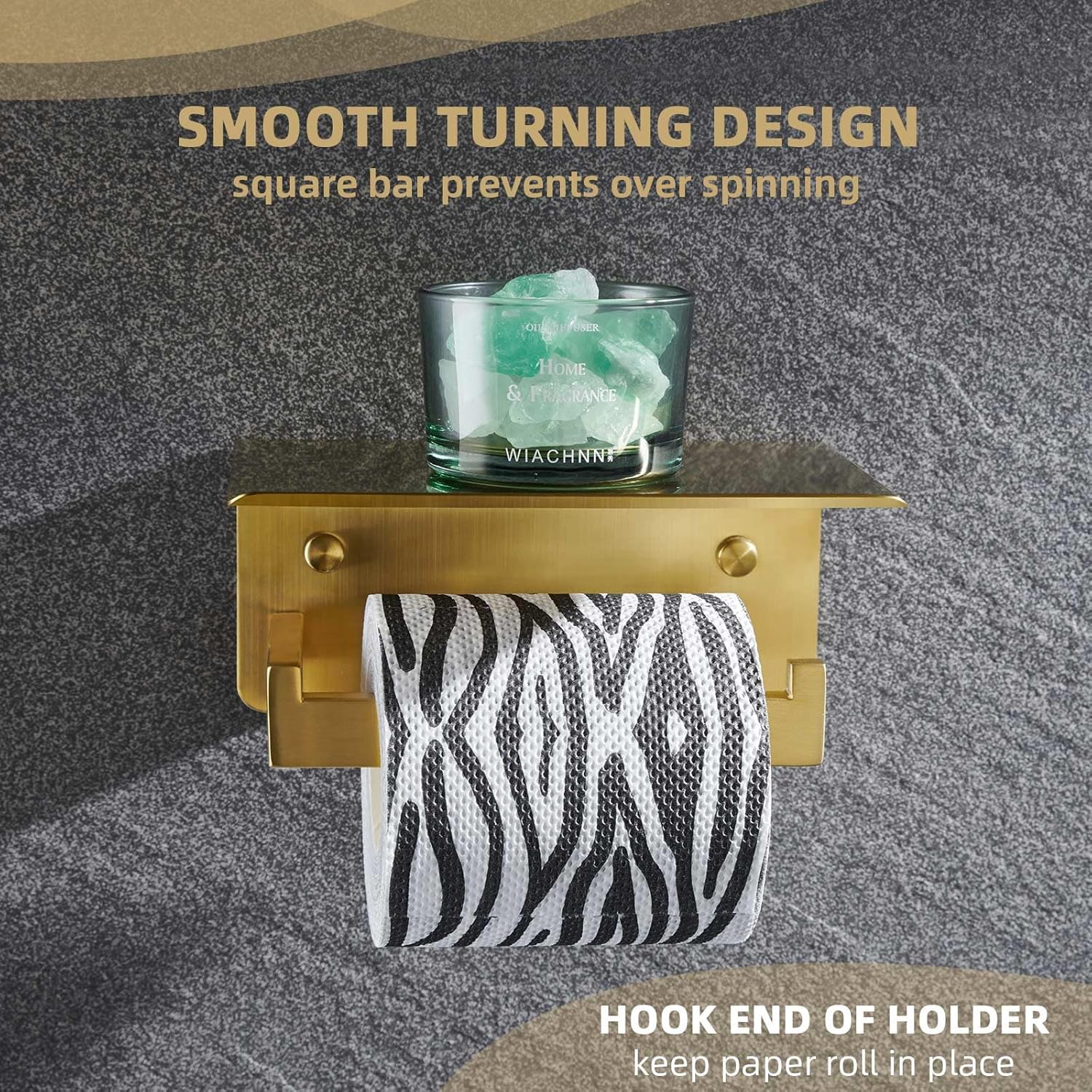 Angle Simple Toilet Paper Holder with Shelf, SUS304 Stainless Steel Bathroom Tissue Roll Holder for Wall, Brushed Dark Gold