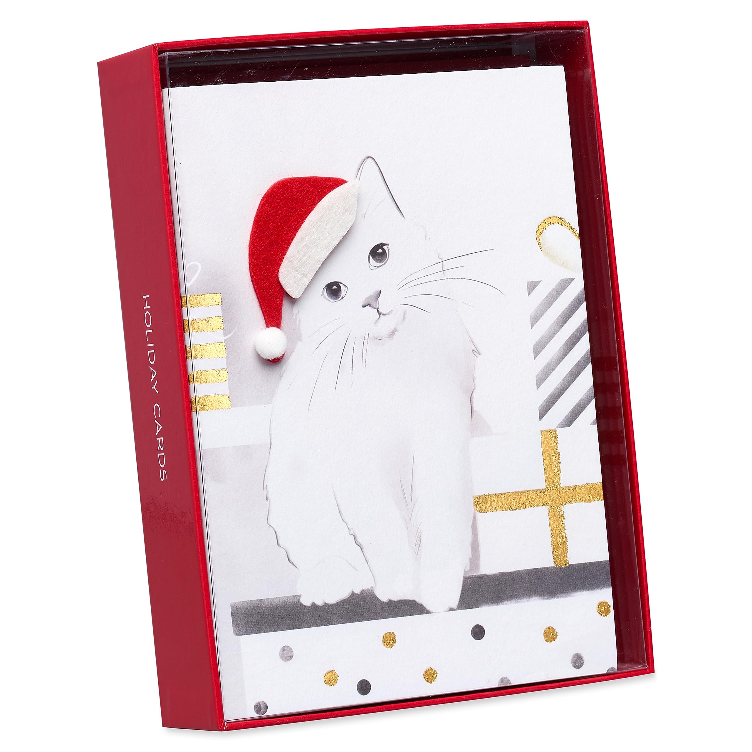 Papyrus Lot de 8 cartes de Noël en forme de chat avec enveloppes, Merry Christmas and a Happy New Year, chapeau de Père Noël
