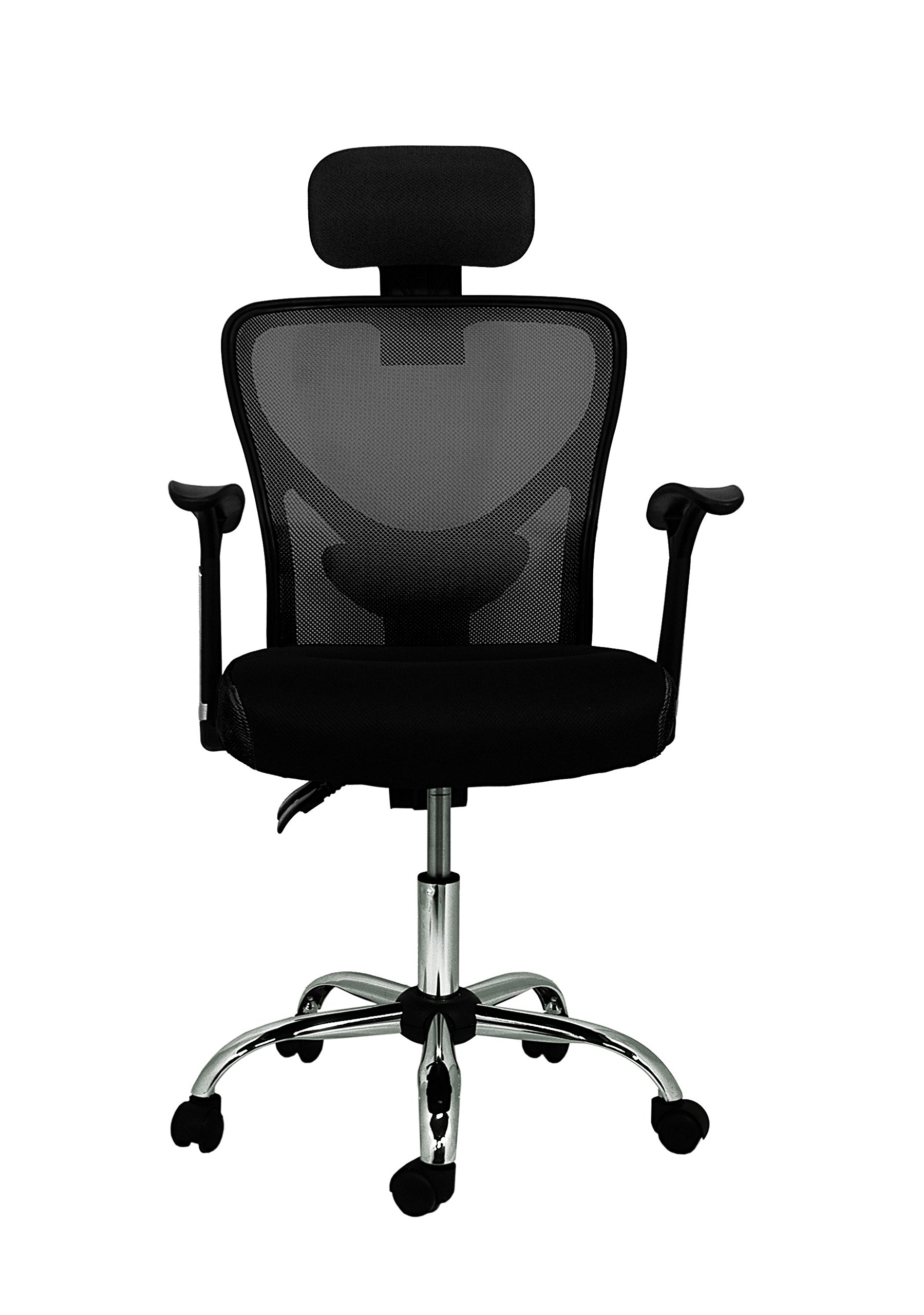 La Chaise Espagnole Ronda - Chaise de bureau avec repose-tête, Polyester et maille, noir