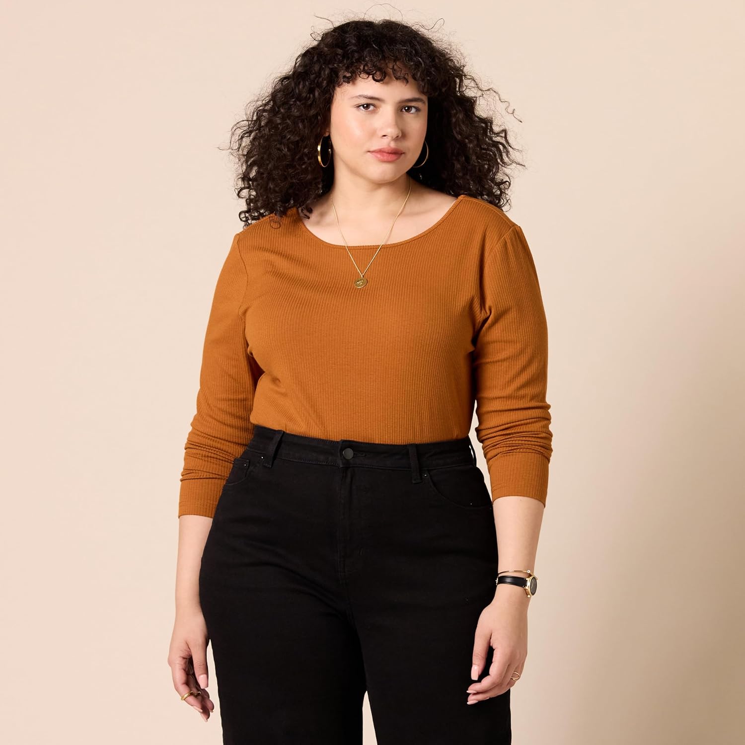 Amazon Essentials Women's Scoop Back Long Sleeve Slim-Fit Rib-Knit T-Shirt, Pack of 2 - Image 5