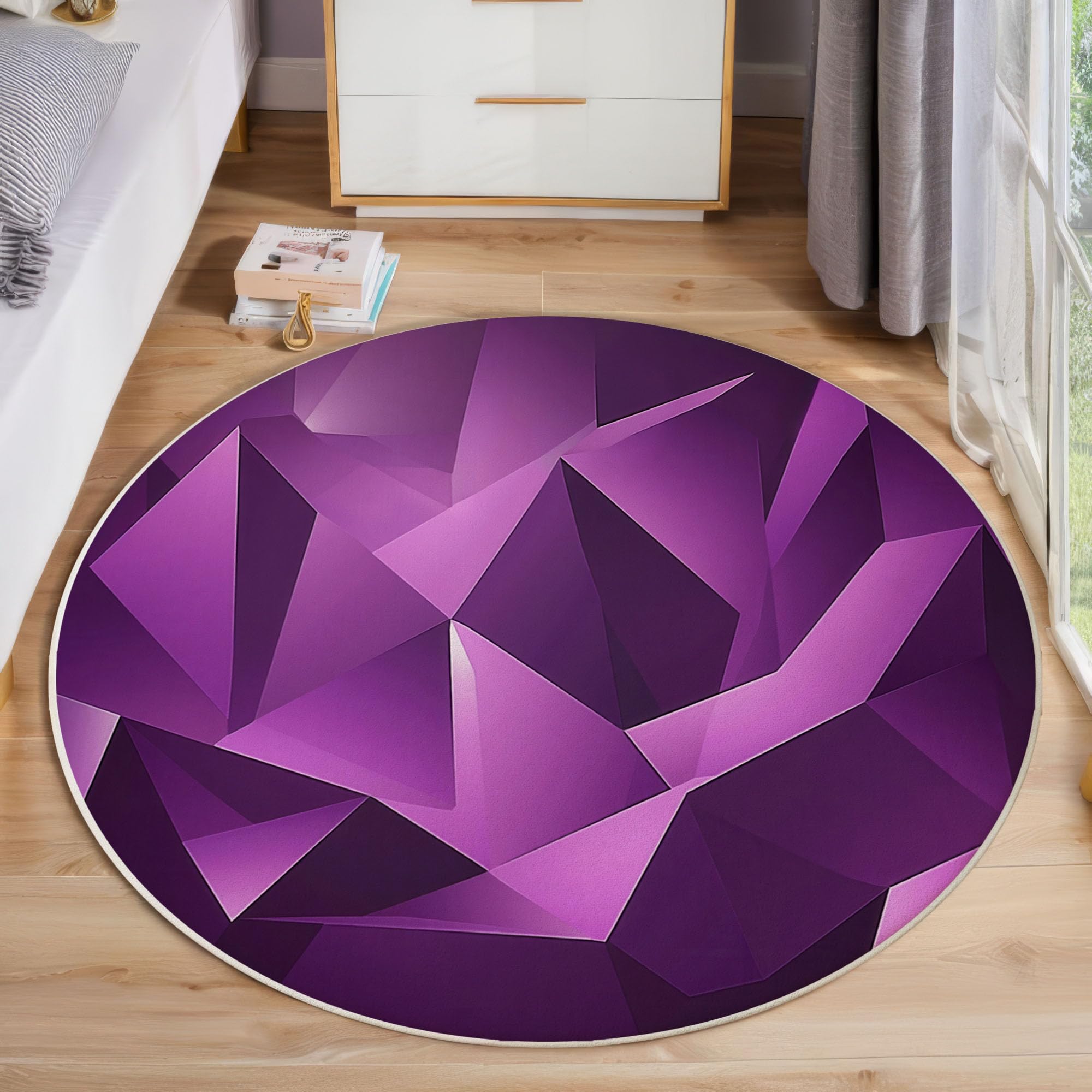 Tapis rond pour chambre d'enfant violet au style géométrique abstrait 60cm