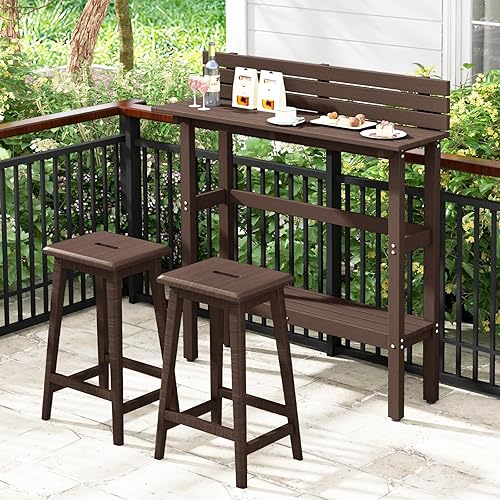 Miniatura 2 de Tangkula Mesa de bar para exteriores, mesa de patio de 48 pulgadas de altura con estante de almacenamiento y almohadillas ajustables para los pies,
