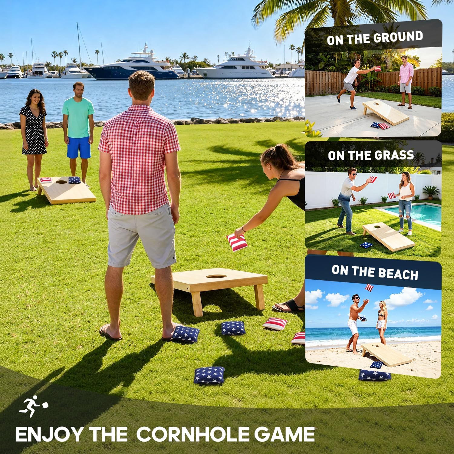 JMEXSUSS Premium Solid Wood Cornhole Board Set Regulation Size, 4ft x 2ft Cornhole Set with 8 Bean Bags and Carrying Case, Corn Hole Game Boards for Outdoor Toss Game