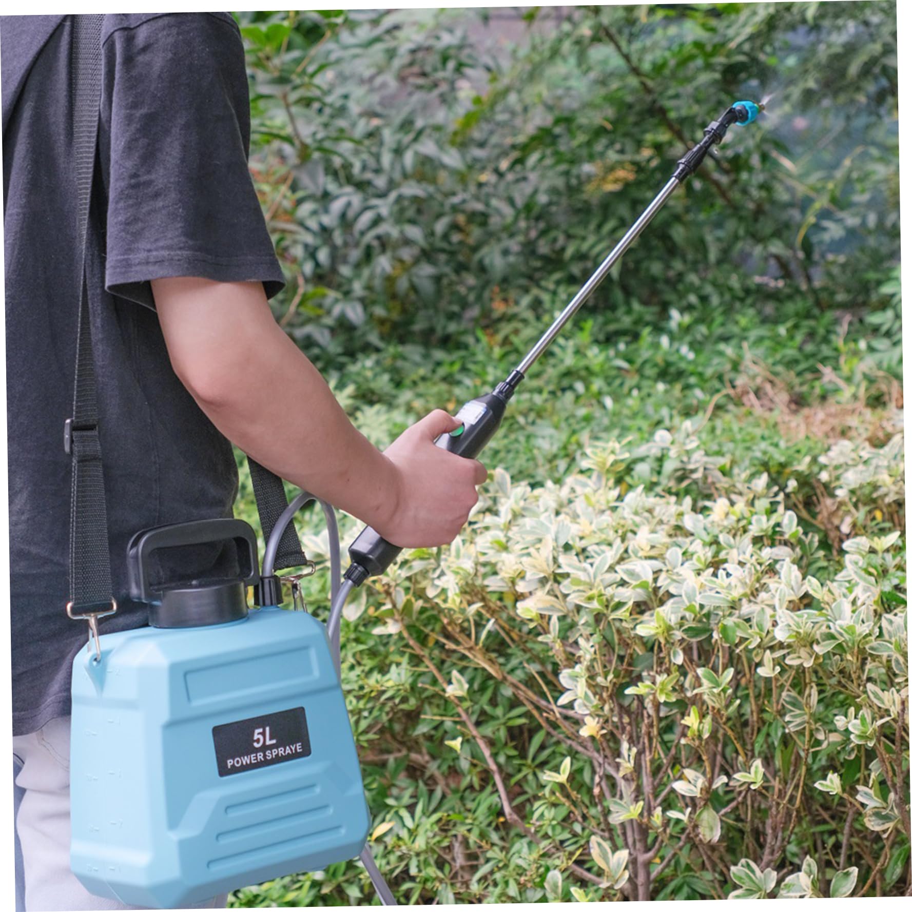 Spruzzatore elettrico, impianto di spruzzatore da giardino estendibile con 2 ugelli ＆ serbatoio dell'acqua da 5 litri, bacchetta di annaffiatoio sparayer a batteria per erbacce da giardino piante, po