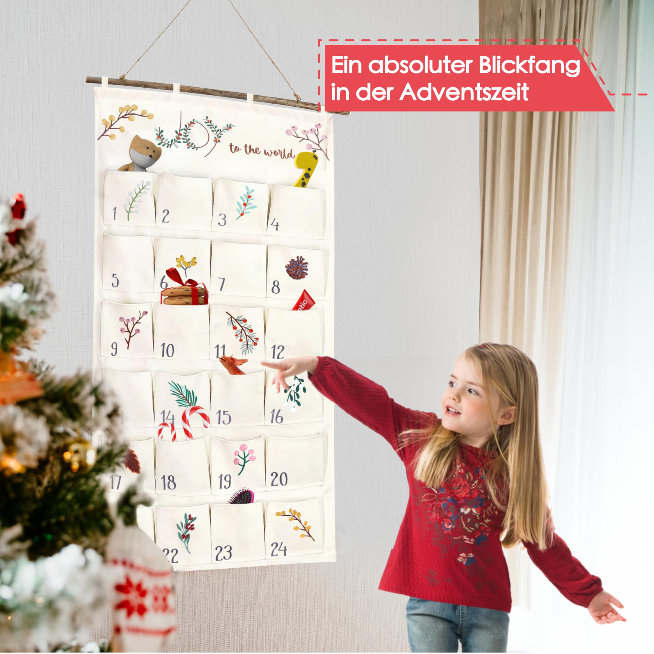 ZHAOCAI Calendrier De L'Avent 2025 à Remplir - 24 Sachets Tissu Pour Enfants, Thème Terres Et Étoiles, Décoration Noël Rituals