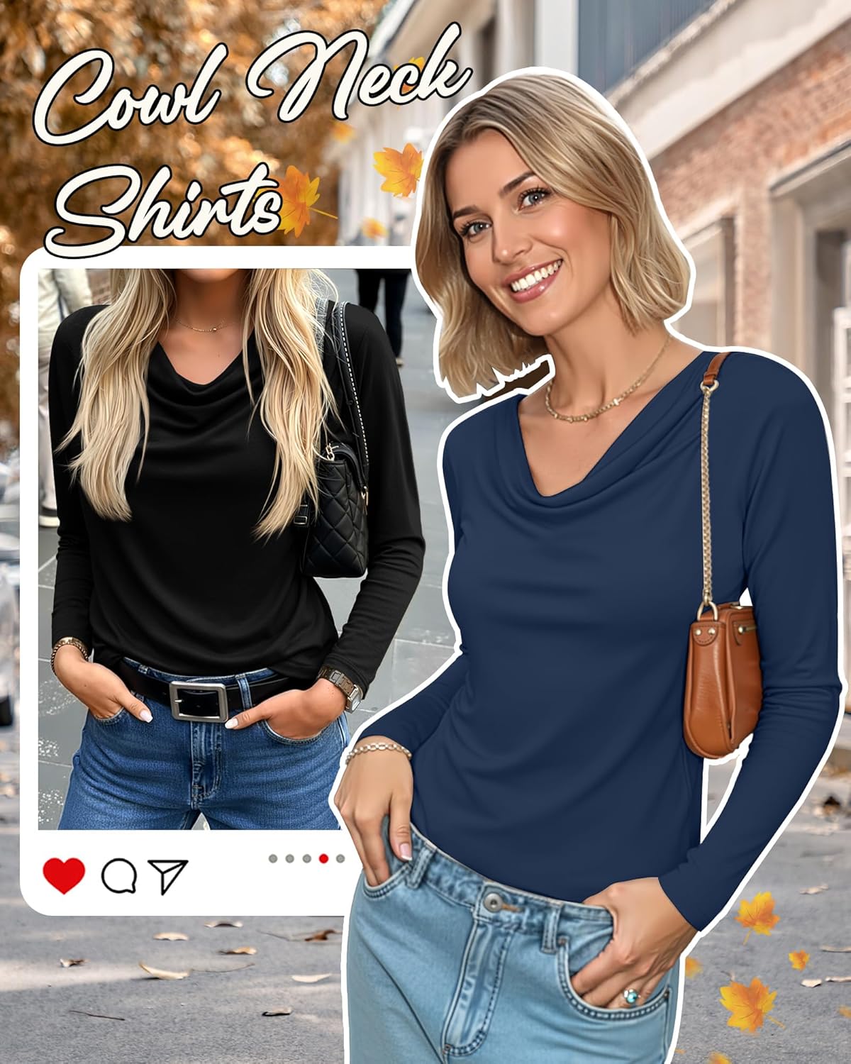 3 Pack Women's Draped Cowl Neck Tops Long Sleeve Stretchy Blouses Dressy Casual Shirts Business Casual Outfits - Image 4