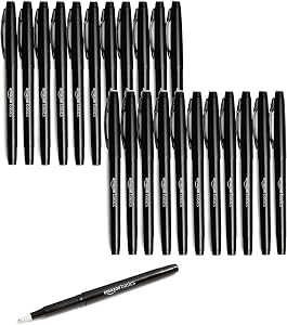 Amazon Basics Felt Tip Marker Pens, Versatile for Writing, Drawing, and Journaling, Black, 24-Pack