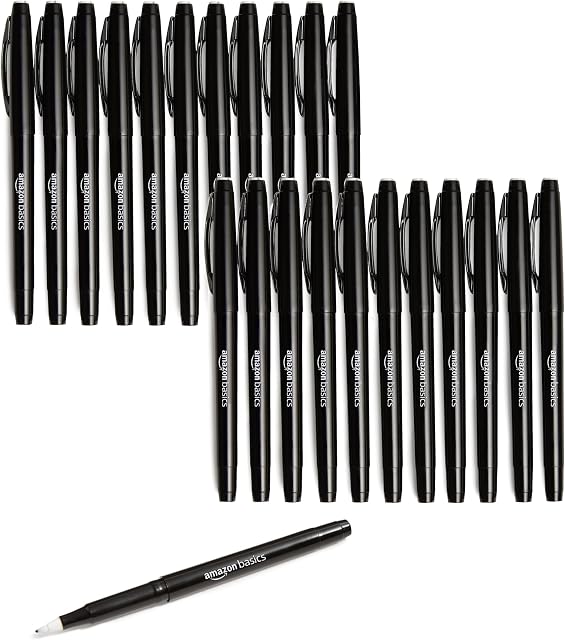 Amazon Basics Felt Stylos de marqueur de pointe, polyvalent pour l'écriture, le dessin et le journaling, noir, 24-Pack