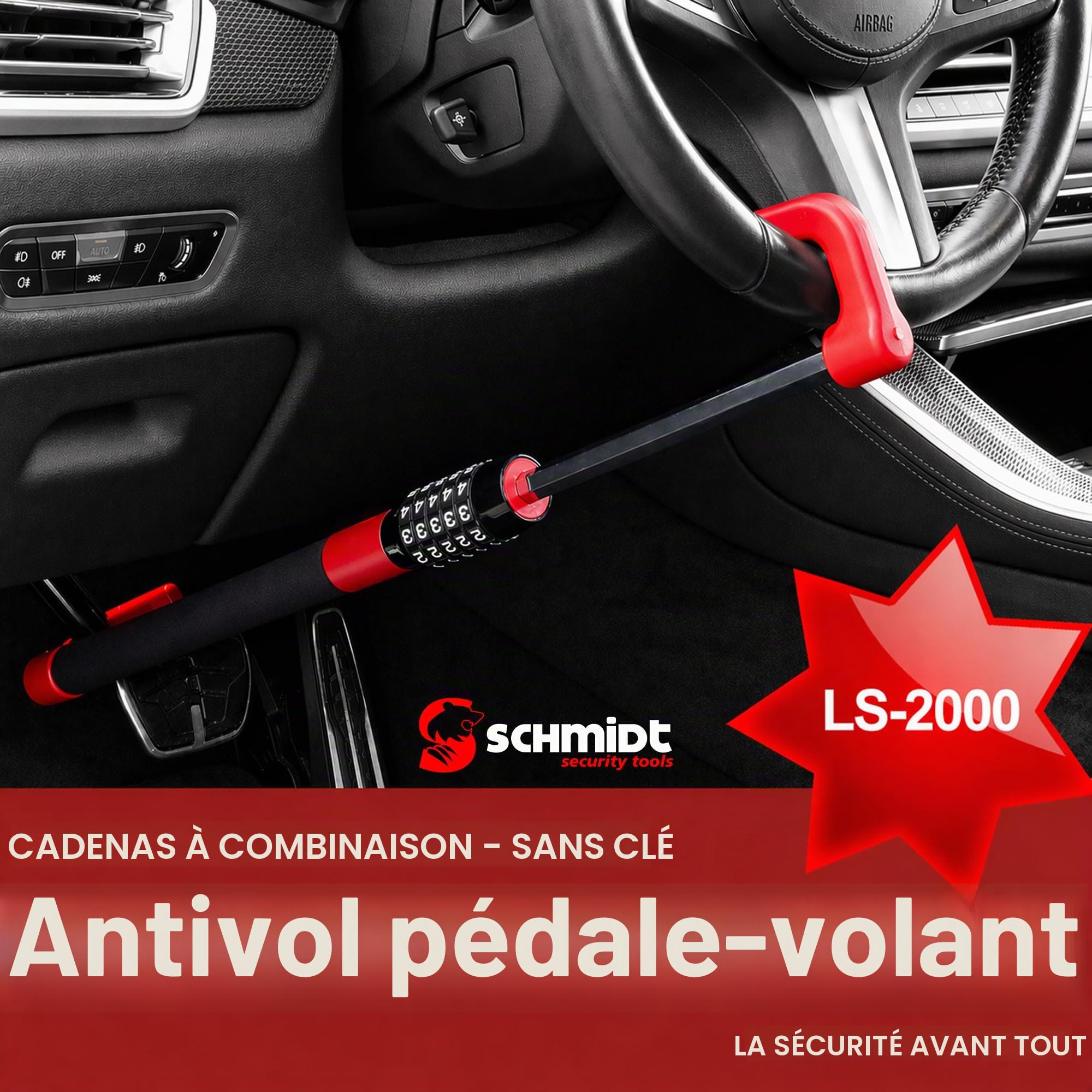 Serrure de volant de pédale de voiture 49,5-78 cm antivol de verrouillage de pédale de voiture SCHMIDT outils de sécurité