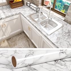 Paneles De Marmol Pvc VEELIKE Papel de mármol gris adhesivo de plástico 60x900 cm para encimera de cocina, vinilo autoadhesivo, muebles de baño, envoltura de vinilo para dormitorio
