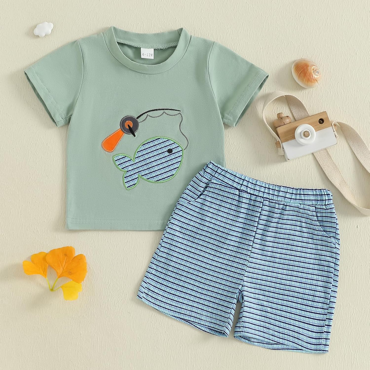 Toddler Baby Boy Fishing Outfit Fish Embroidery Short Sleeve Fishing T Shirt Plaid Shorts Set Infant Summer Clothes - Image 4
