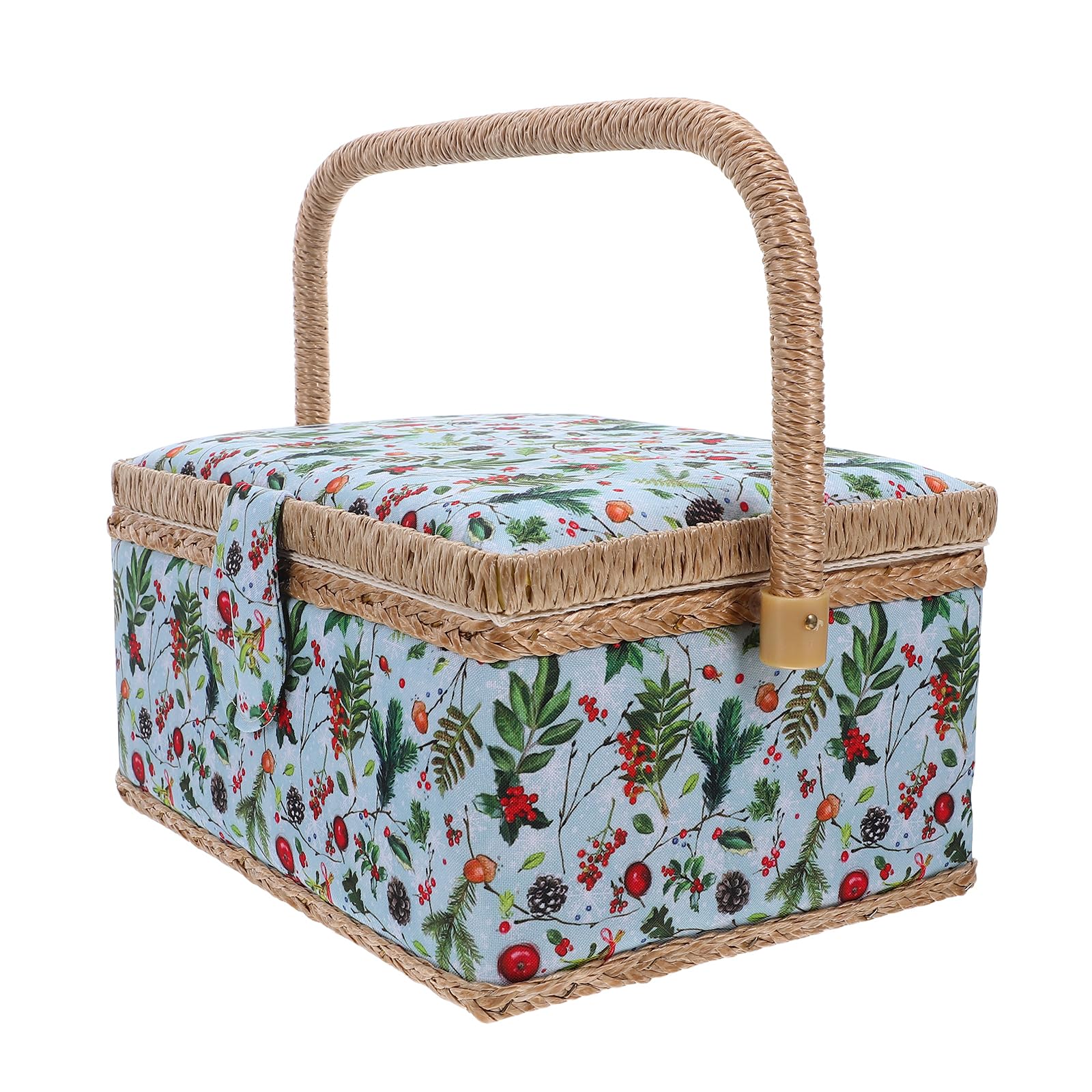 Cesta de costura con diseño clásico de tela, organizador grande de suministros de costura y estuche de almacenamiento, caja de bordado portátil para principiantes