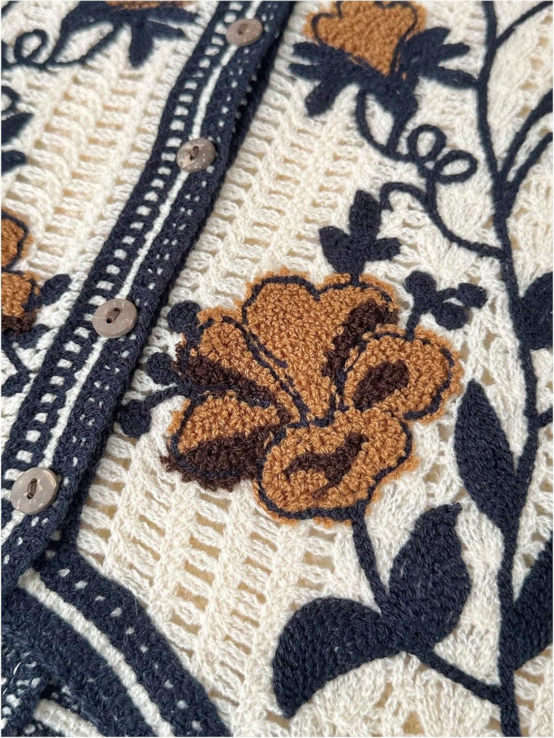 GORGLITTER Women's Embroidered Floral Crochet Vest Button Crop Summer Cowgirl Western Top Rodeo Country Concert Outfits - Image 3