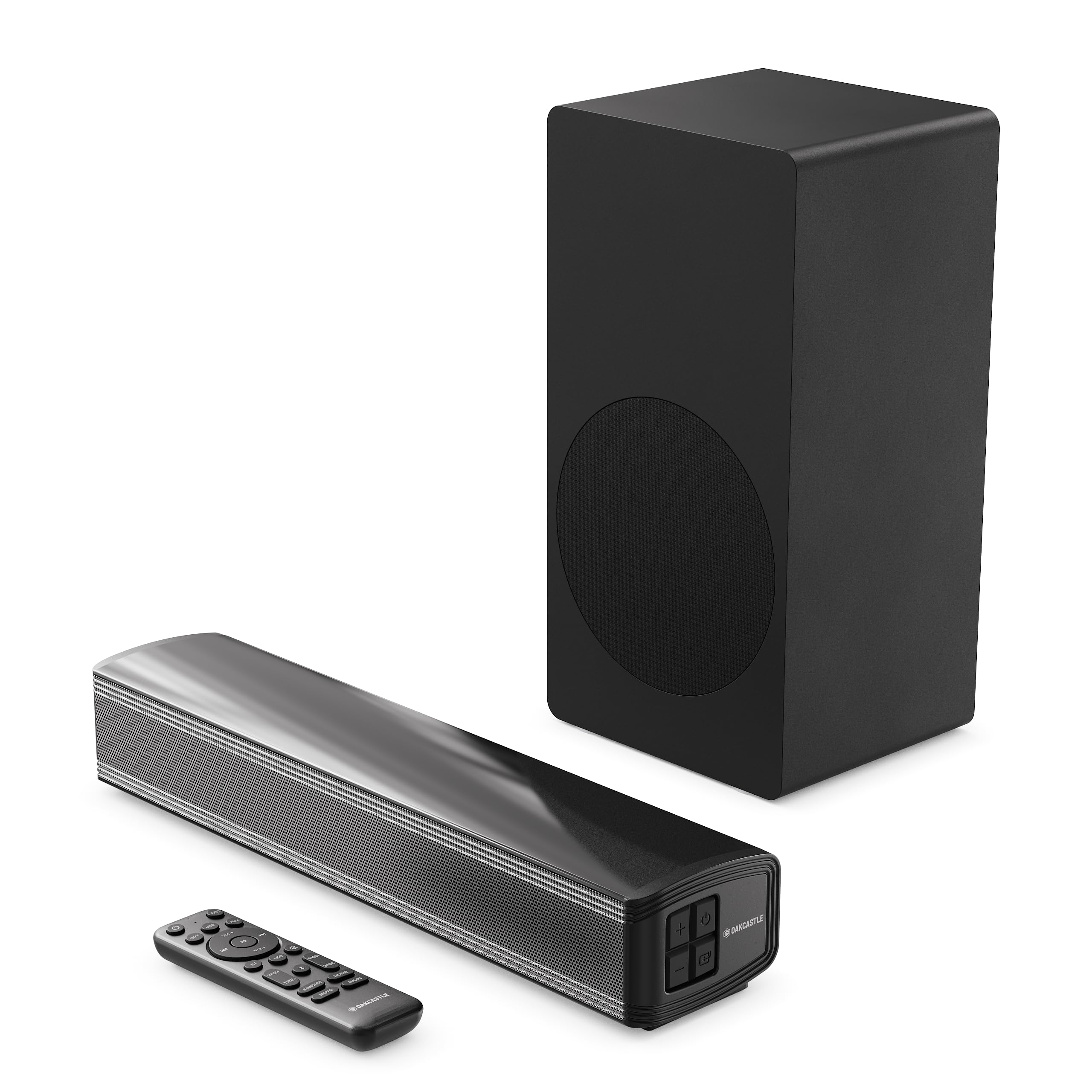 Oakcastle SB40 Xtra Soundbar für TV Geräte | 90W 2.1 Soundbar mit Subwoofer | Lautsprecher für Fernseher HDMI ARC | Bluetooth 5.4 Sound Bar | PC Gaming Mini Sound Bar Lautsprecher mit Subwoofer