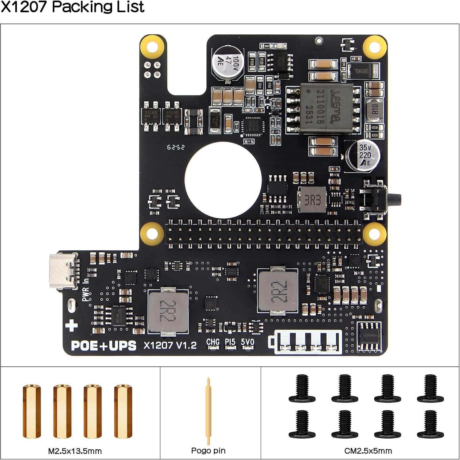 Geekworm X1207 2-in-1 PoE+ & UPS HAT for Raspberry Pi 5 (2/4/8/16GB), IEEE 802.3at 5V 5A Output, Supports Auto Power On, Safe Shutdown and Power Loss Detection