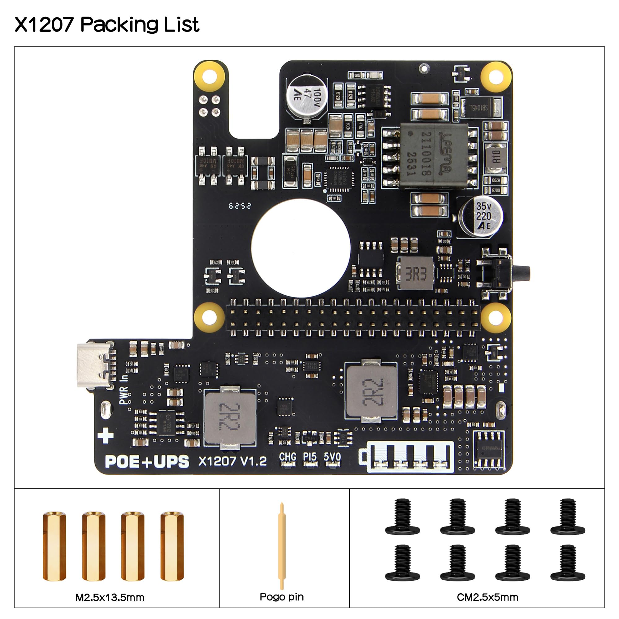 Geekworm X1207 2-in-1 PoE+ & UPS HAT for Raspberry Pi 5 (2/4/8/16GB), IEEE 802.3at 5V 5A Output, Supports Auto Power On, Safe Shutdown and Power Loss Detection