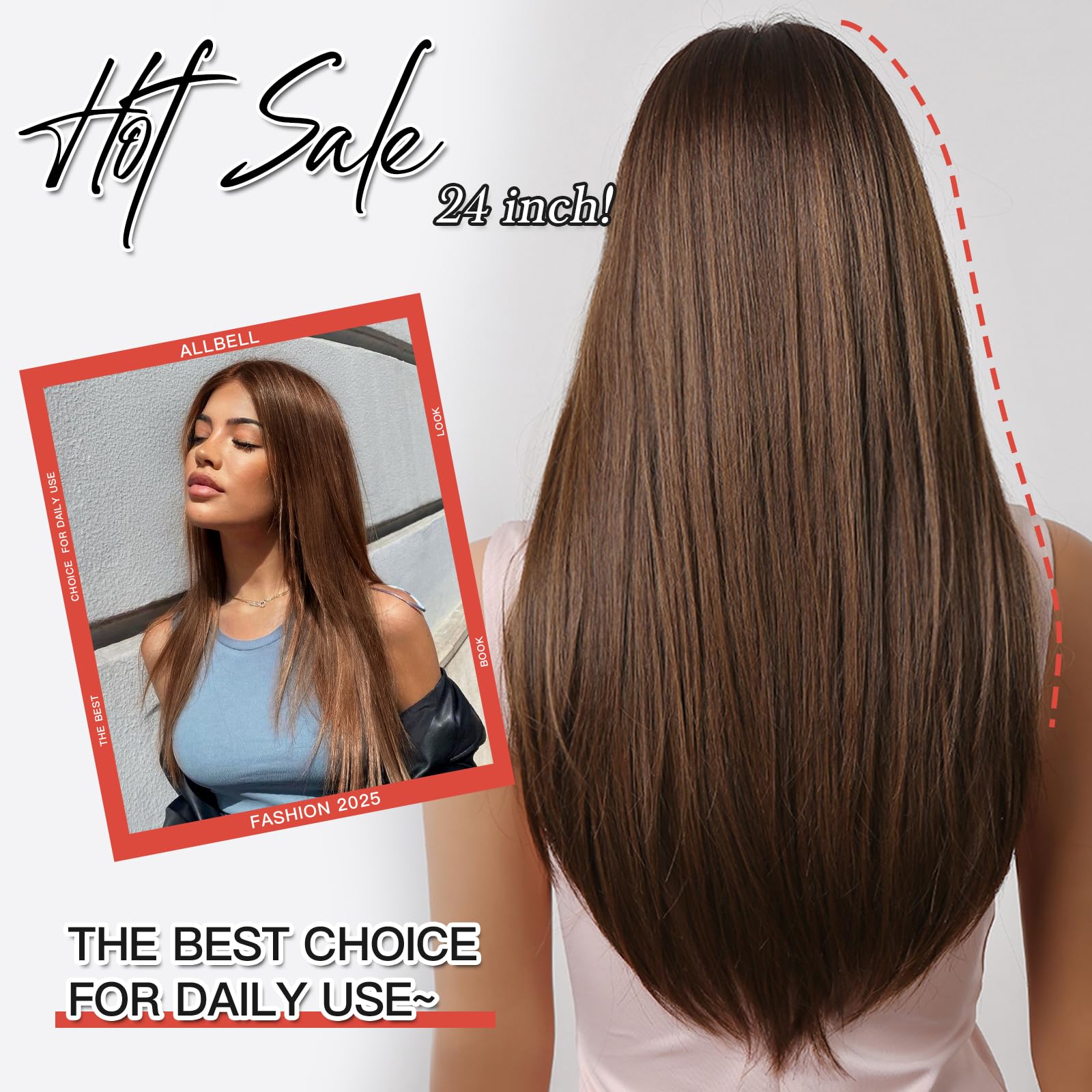 Women\'s Brown Heat Resistant Middle Length Natural Layered Straight Wig S5d1542b0bc8b4dc49b2c988917bbc  main image 3