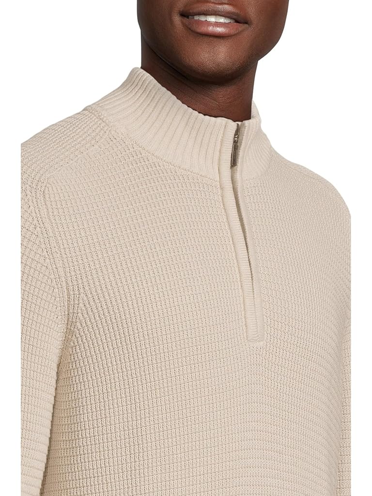 Beige L.L.Bean Textured Washed Cotton Sweaters 1/4 zip