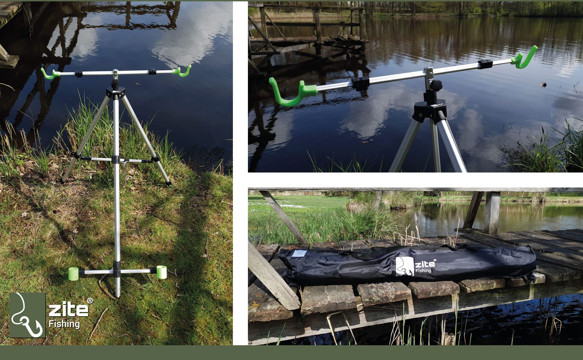 Zite Fishing Brandungsrutenhalter - Aluminium Tripod für 2 Brandungsruten - Brandungsdreibein Ruten-Halter – Teleskop Ruten-Ständer mit Tasche, Dreibein Rutenhalter, Rutenhalter Brandungsangeln