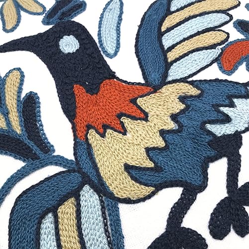 Miniatura 4 de Alysheer Juego de 2 fundas de almohada decorativas bordadas de 18 x 18 pulgadas, diseño de pájaro de la suerte bohemio bordado de algodón con patrón