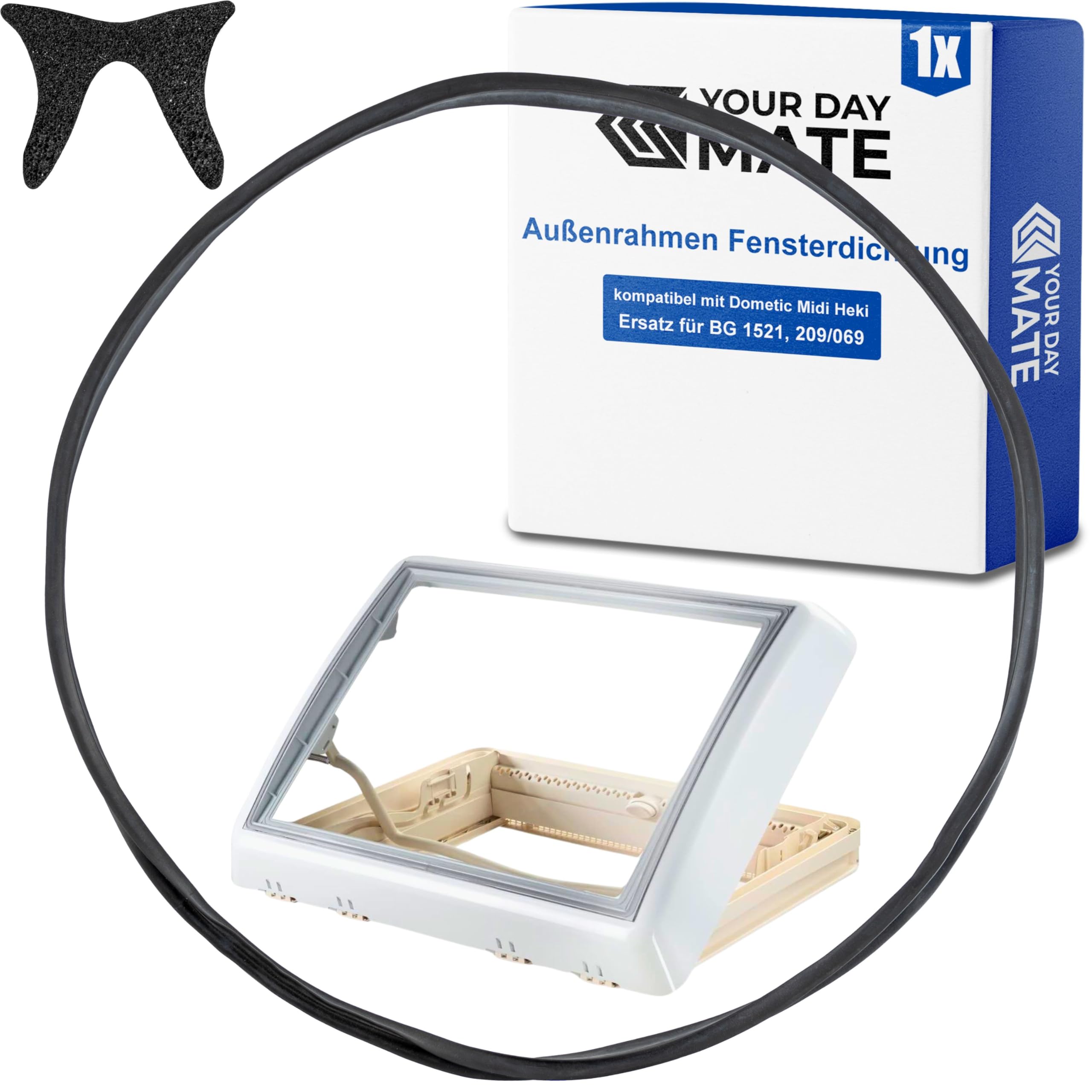 Außenrahmen Fensterdichtung, kompatibel mit Dometic Midi Heki Dachfenster, 239 cm Länge, Schwarz, EPDM, Ersatz für BG 1521, 209/069, für Midi Heki Style, Umrüstungsdichtung Zwangsentlüftung Wohnwagen
