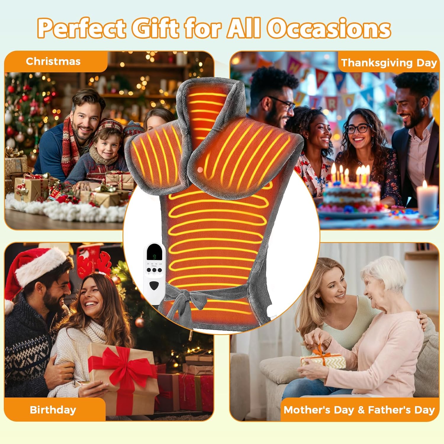 Heating Pad for Neck and Shoulders and Back, Heating Pad for Back Pain Relief, 9 Heat Settings Neck Heating Pad, Auto Shut-Off, 23'' × 37'' Shoulder Heating Pad Birthday Valentines Day for Women Men - Image 8