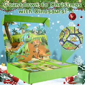 Dinosaur Advent Calendar 2025 Kids Boys, 24 Days Christmas Countdown Calendar, Dinosaur Car Toys with Game Map, Christmas Surprise Gift for 4 5 6 7 8 Year Olds