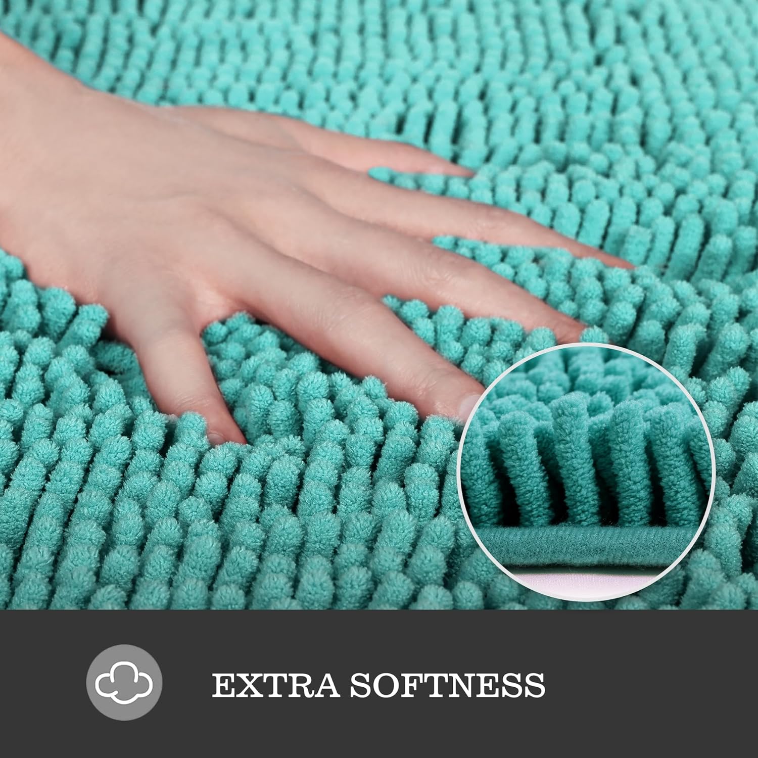 Yeaban Teal Bathroom Rugs – Thick Chenille Bath Mats | Absorbent and Washable Bath Rug Non-Slip, Plush and Soft Rugs for Bathroom, Kitchen, Shower, Sink - 17" x 24" - Image 2