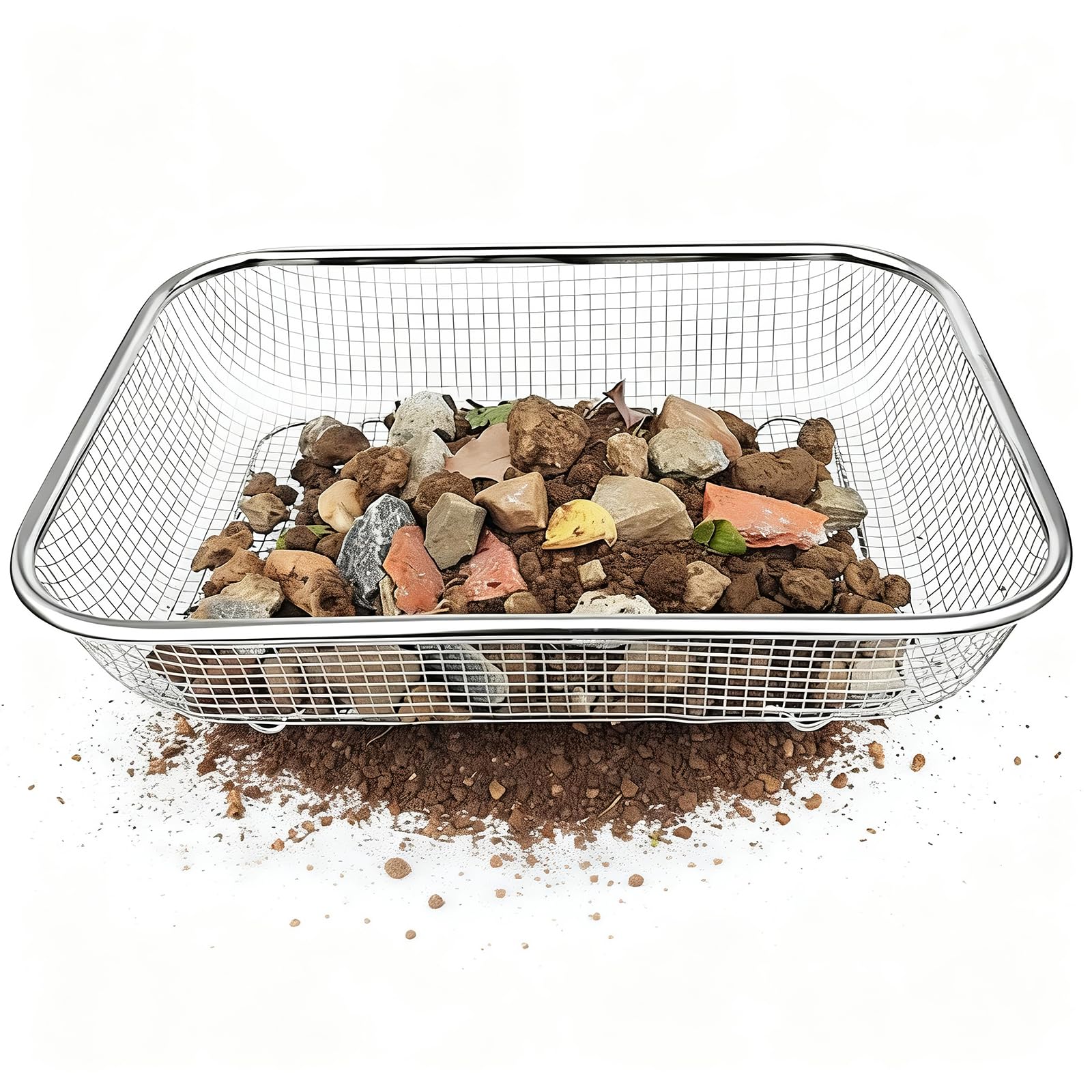 Hioph Garden Soil Sieve, Stainless Steel Garden Sieve, 33.5cmx24cmx6cm