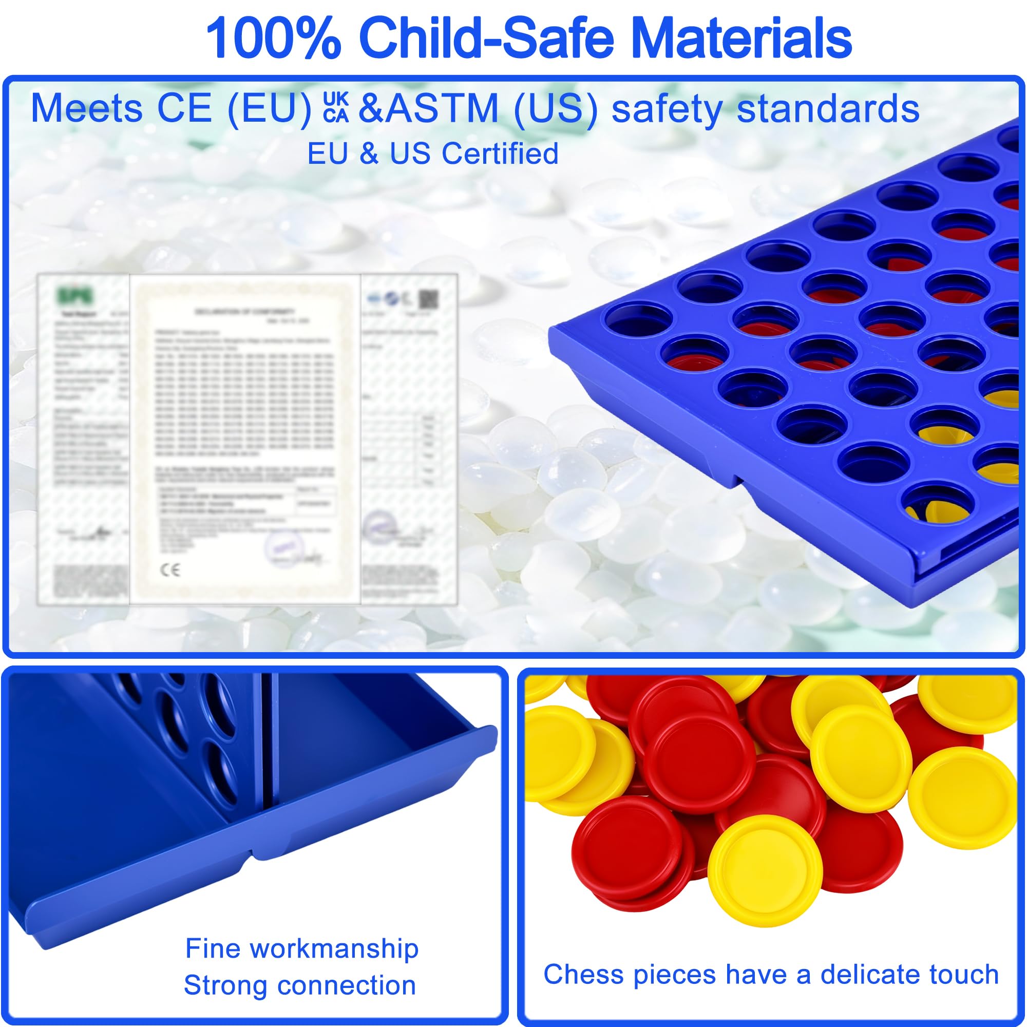 VingaHouse 4 in Linea Gioco-Quattro, Giocattoli di Giochi da Tavolo Giochi di Società per Bambini Giocattoli da Viaggio Giochi Educativi Ideale Regalo per Bambini 4 5 6 7 8 Anni in su [Blu]